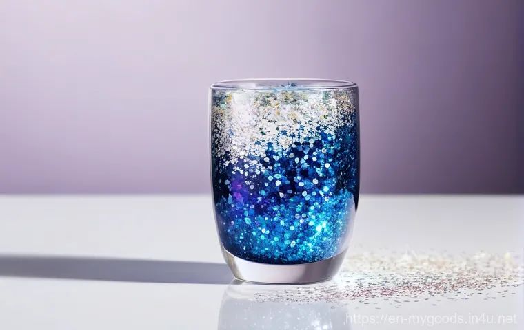 커스텀 텀블러 제작 팁 - **First Tumbler:** A 30oz stainless steel tumbler with a glitter-dipped bottom half in rose gold, tr...