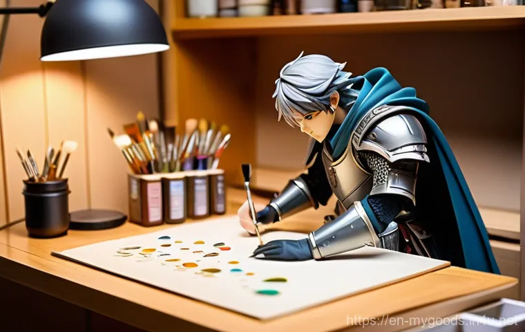 애니메이션 굿즈 제작하기 - **Prompt: Enthusiastic Creator Crafting Anime Apparel**
    "A young, energetic artisan, appearing t...