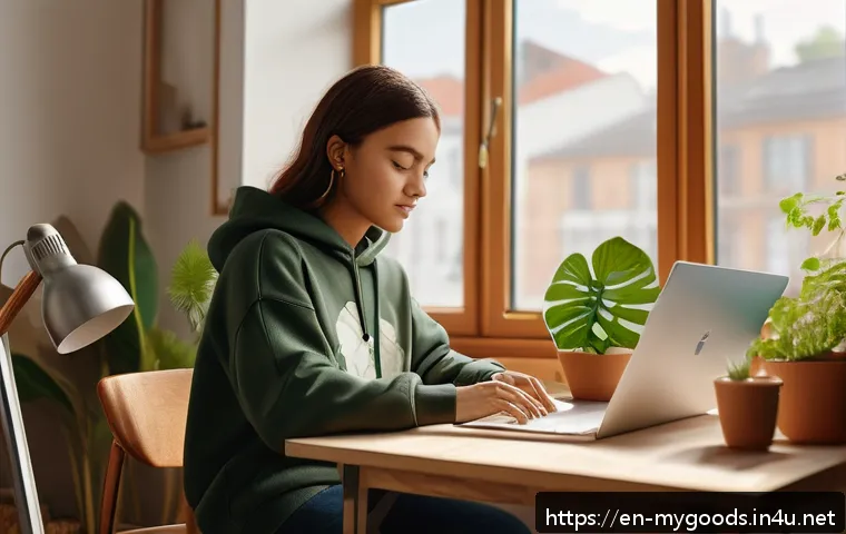 나만의 굿즈 성공 사례 - A cozy indie artist’s studio scene featuring a young creator designing eco-conscious apparel with su...