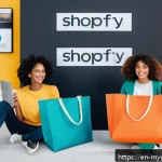 아트굿즈 제작하는 방법 - A modern, stylish online storefront scene featuring a diverse group of young adults browsing a sleek...